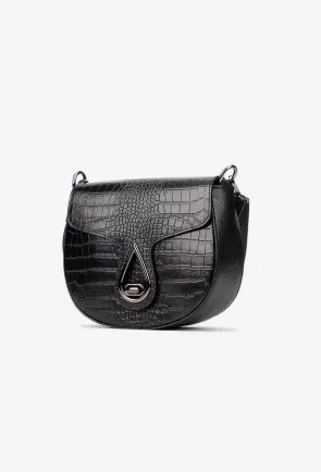 Poseta dama neagra din piele naturala croco