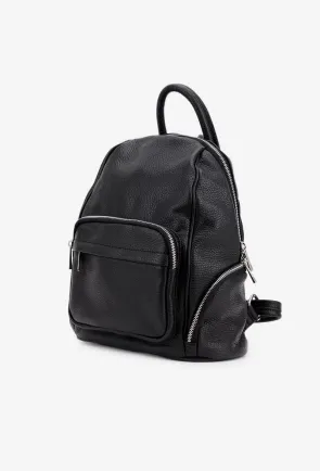 Rucsac dama negru din piele cu buzunare