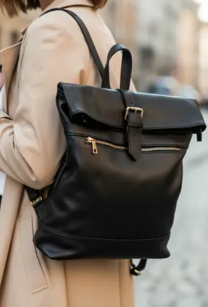 Rucsac dama negru din piele texturata