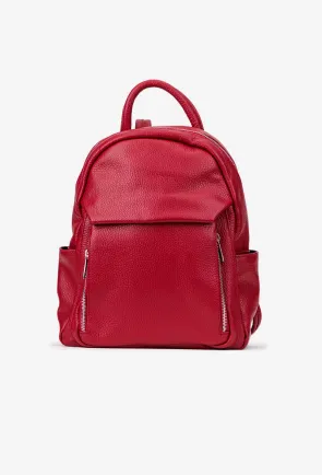 Rucsac dama rosu din piele texturata cu buzunare