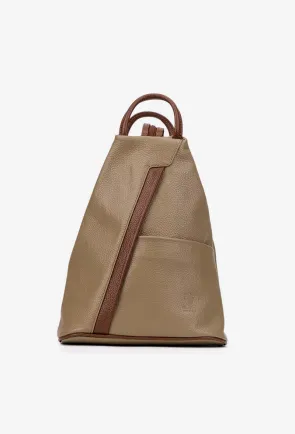 Rucsac dama taupe cu maro din piele texturata