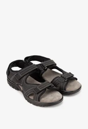 Sandale barbati din piele neagra cu inchidere velcro