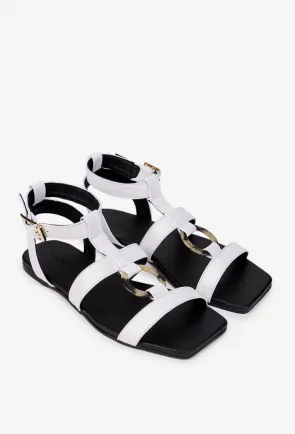 Sandale dama albe din piele naturala cu ornament