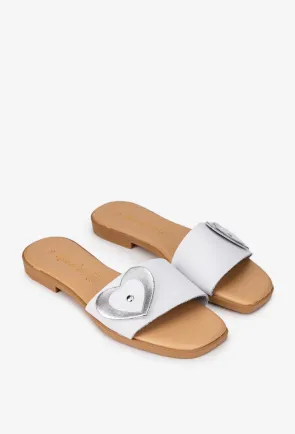 Sandale dama albe din piele naturala model stil papuc