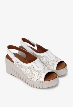Sandale dama din piele alba cu model