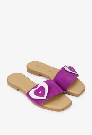 Sandale dama fuchsia din piele intoarsa model stil papuc