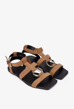 Sandale dama maro din piele intoarsa cu ornament