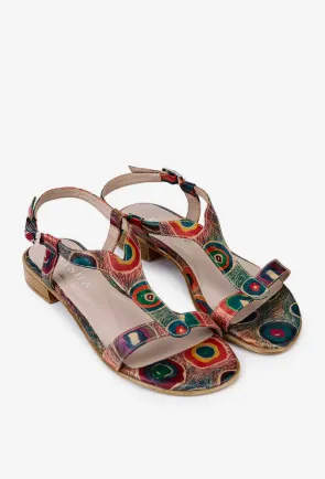 Sandale dama multicolore din piele naturala