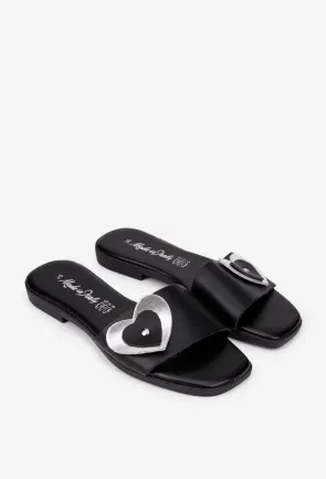 Sandale dama negre din piele naturala model stil papuc