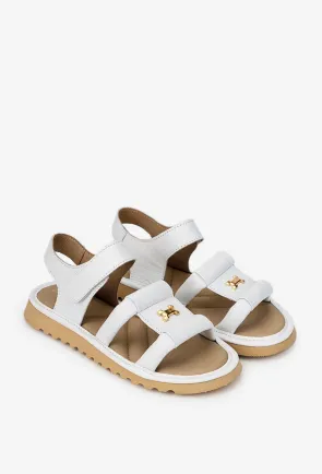 Sandale dama NUR albe din piele naturala cu ornament