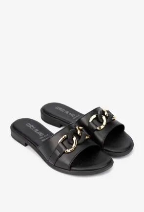 Sandale dama tip papuc din piele naturala neagra