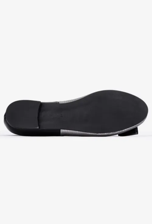 Balerini dama argintii cu negru din piele cu ornament funda picture - 5