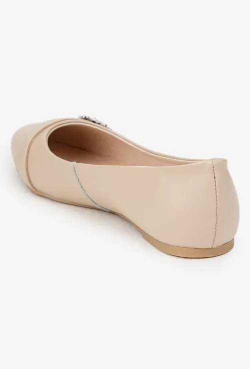 Balerini dama bej din piele naturala cu ornament picture - 4