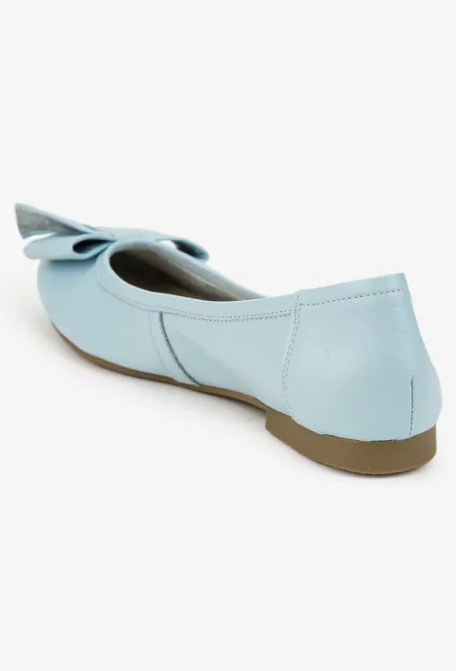 Balerini dama din piele naturala bleu cu funda picture - 5