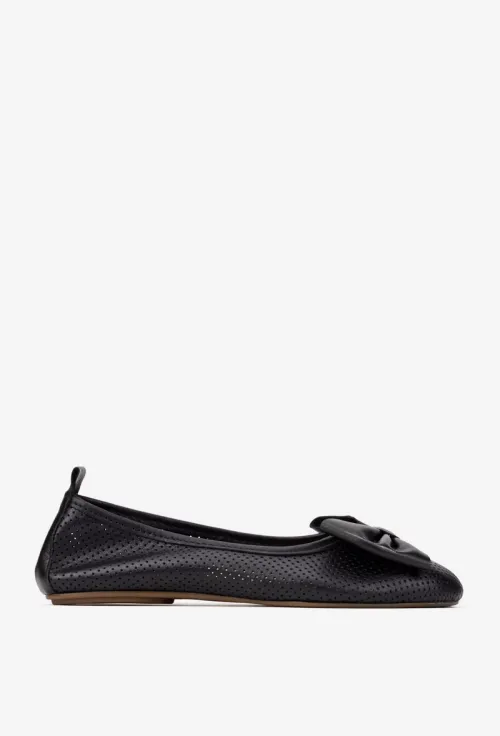 Balerini dama negre din piele perforata cu funda picture - 3