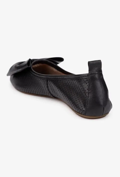 Balerini dama negre din piele perforata cu funda picture - 4