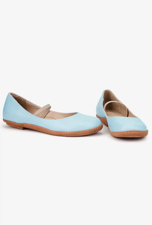 Balerini dama NUR bleu din piele naturala picture - 6
