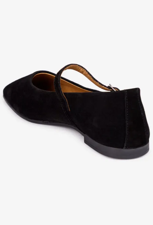 Balerini dama NUR din piele intoarsa neagra cu varful patrat picture - 4