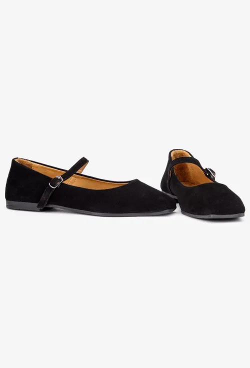 Balerini dama NUR din piele intoarsa neagra cu varful patrat picture - 6