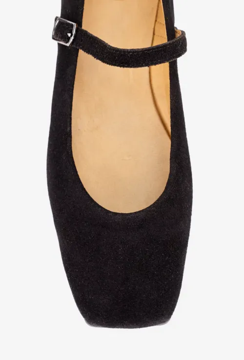 Balerini dama NUR din piele intoarsa neagra cu varful patrat picture - 7