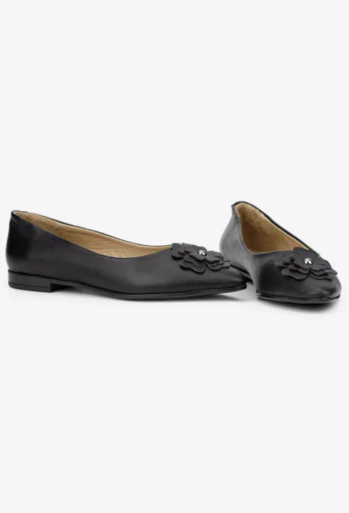 Balerini dama NUR din piele naturala neagra cu floare picture - 6