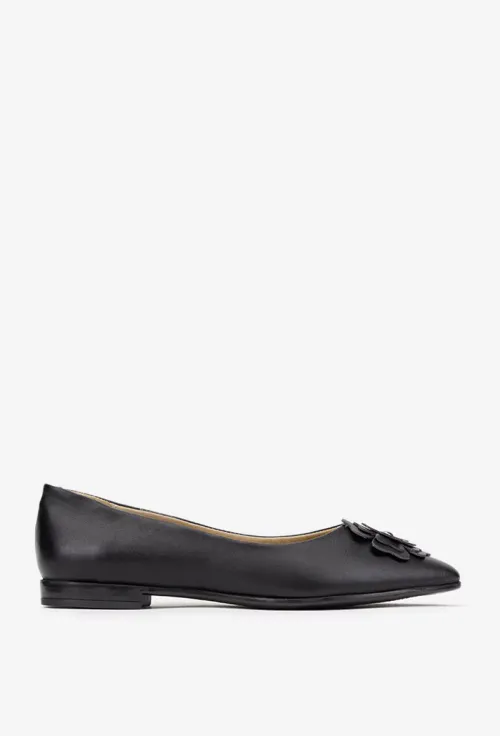 Balerini dama NUR din piele naturala neagra cu floare picture - 3