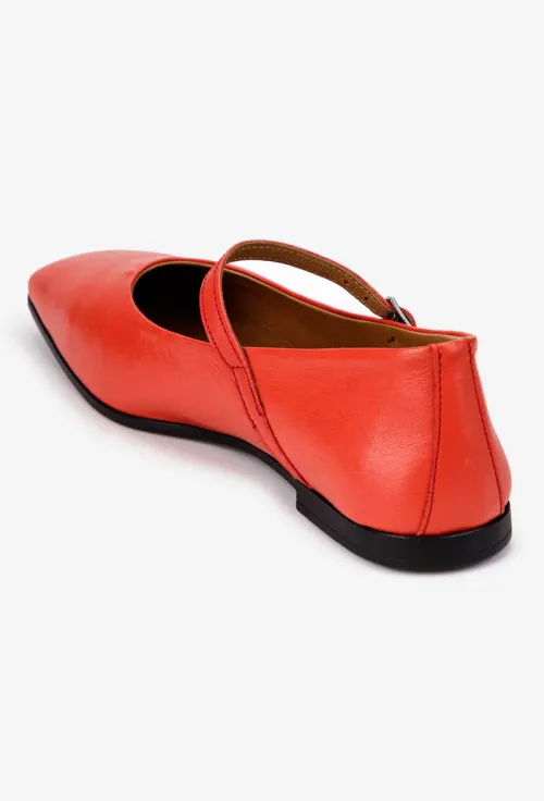 Balerini dama NUR din piele rosie cu varful patrat picture - 4