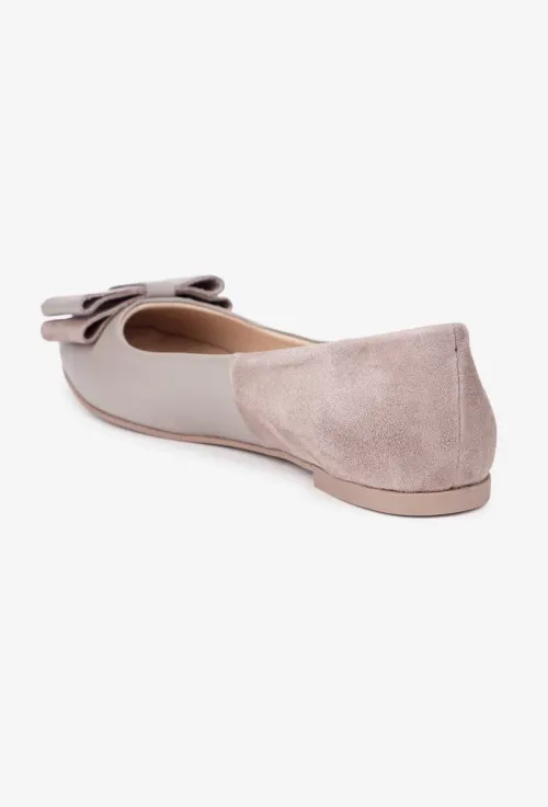 Balerini dama taupe din doua tipuri de piele cu ornament funda picture - 4