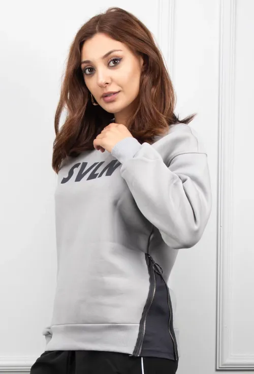 Bluza sport gri cu fermoare in laterale picture - 3