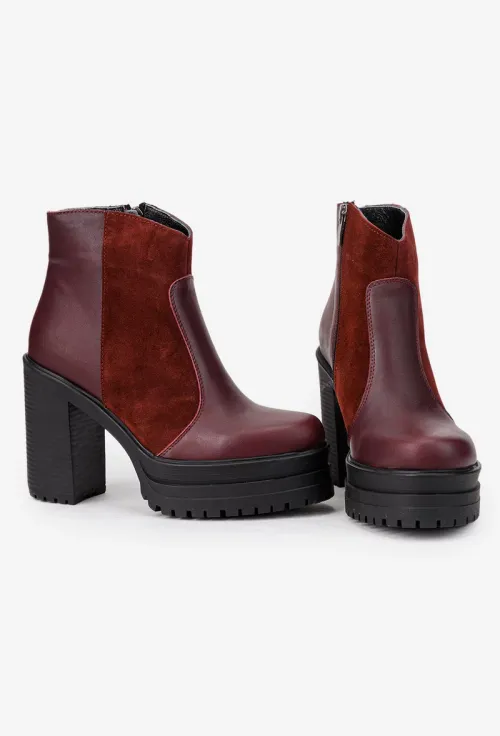 Botine dama burgundy din piele naturala si intoarsa picture - 6