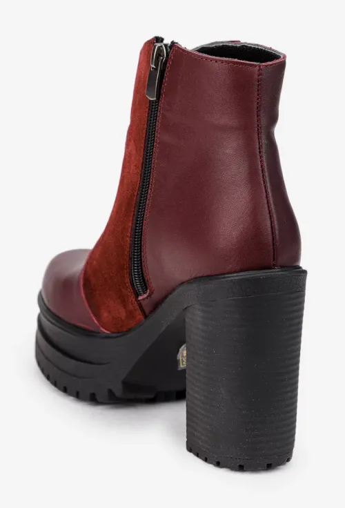 Botine dama burgundy din piele naturala si intoarsa picture - 4