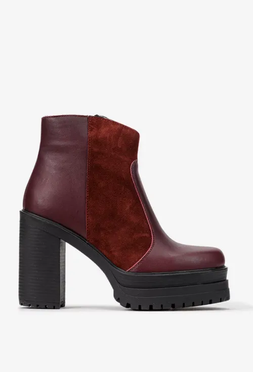 Botine dama burgundy din piele naturala si intoarsa picture - 3