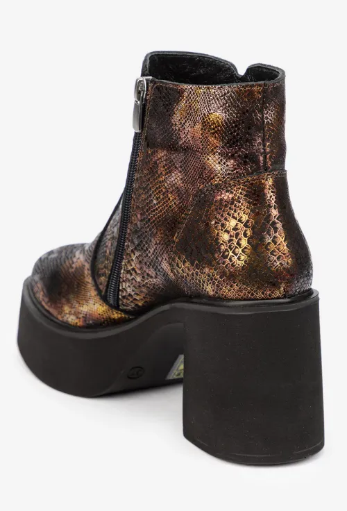 Botine dama deosebite din piele cu model snake print picture - 5