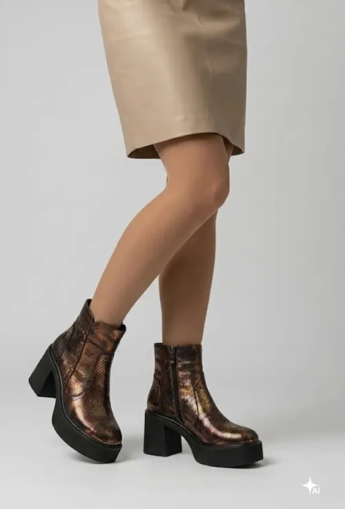 Botine dama deosebite din piele cu model snake print picture - 3