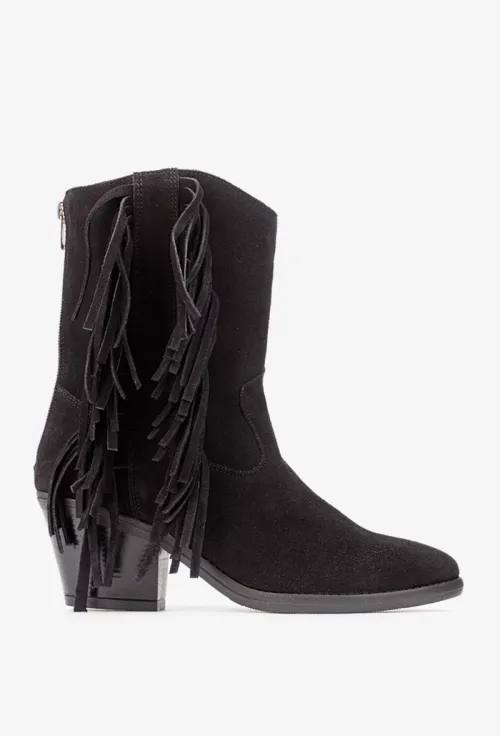 Botine dama din piele intoarsa neagra stil ciocate picture - 2
