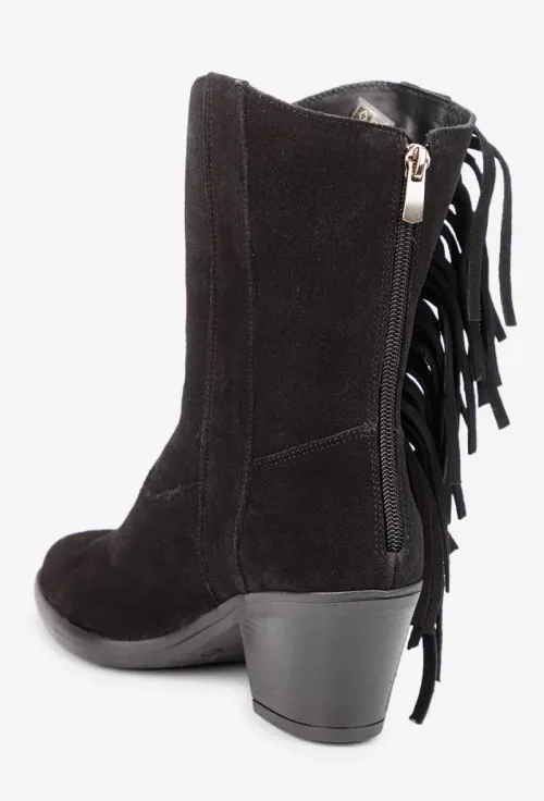 Botine dama din piele intoarsa neagra stil ciocate picture - 4