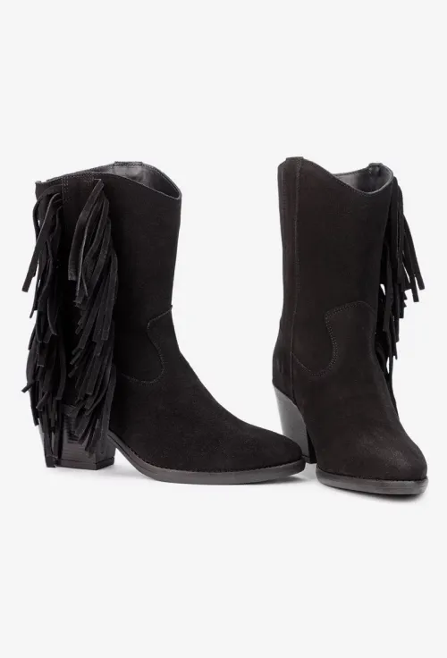 Botine dama din piele intoarsa neagra stil ciocate picture - 6