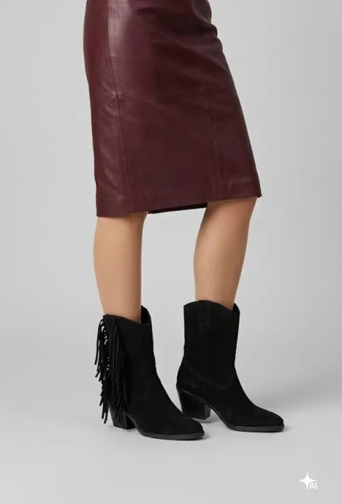Botine dama din piele intoarsa neagra stil ciocate picture - 3