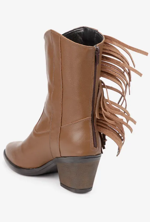 Botine dama din piele maro stil ciocate picture - 3