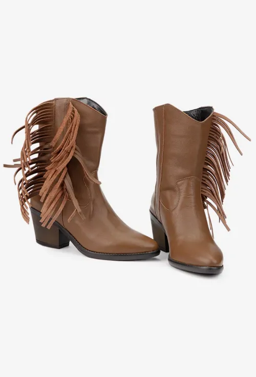 Botine dama din piele maro stil ciocate picture - 5