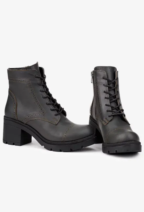 Botine dama kaki inchis din piele naturala picture - 5