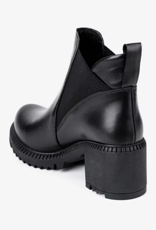 Botine dama negre din piele cu elastic in laterale picture - 3