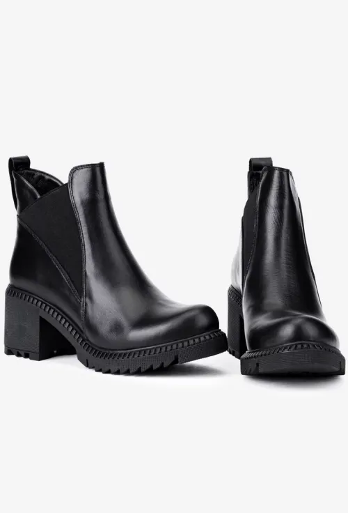 Botine dama negre din piele cu elastic in laterale picture - 5
