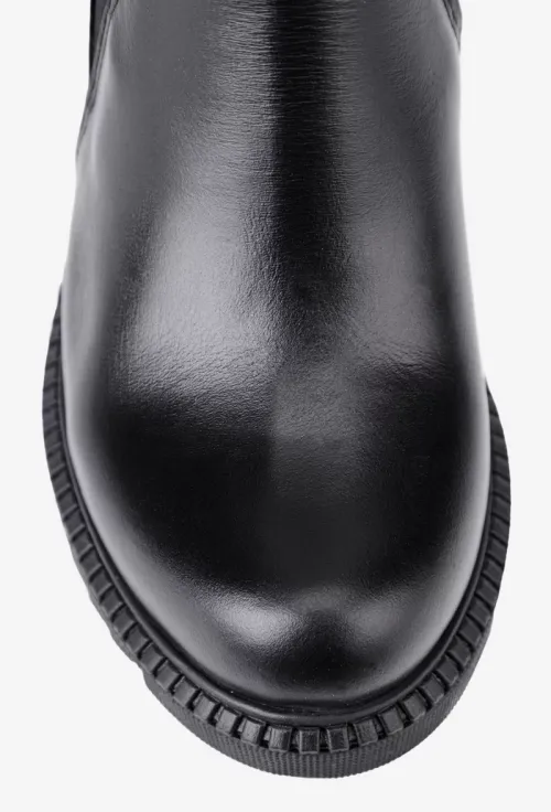 Botine dama negre din piele cu elastic in laterale picture - 6
