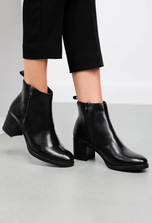 Botine dama negre din piele cu toc si fermoare laterale picture - 4