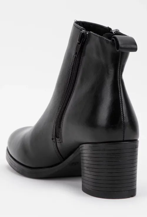 Botine dama negre din piele cu toc si fermoare laterale picture - 3