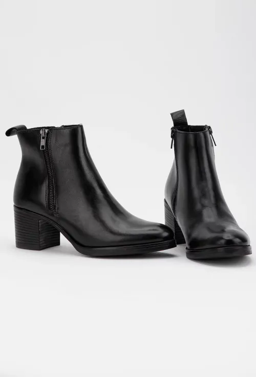 Botine dama negre din piele cu toc si fermoare laterale picture - 6