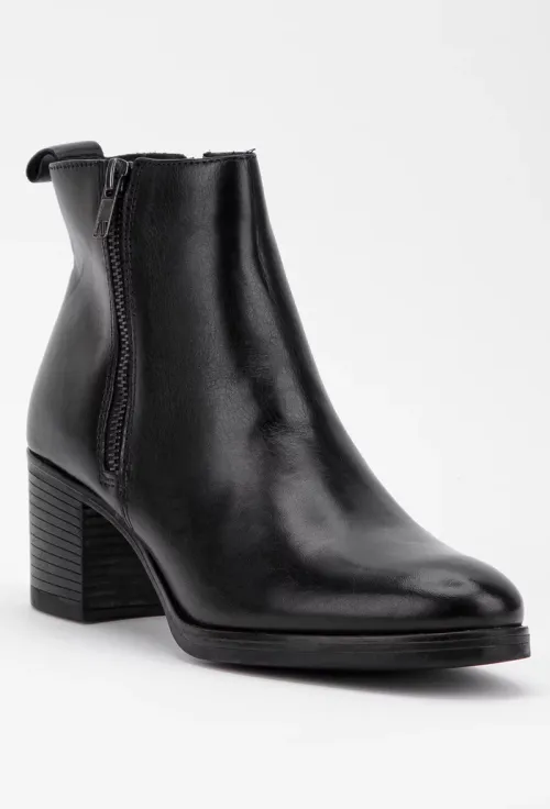 Botine dama negre din piele cu toc si fermoare laterale picture - 2