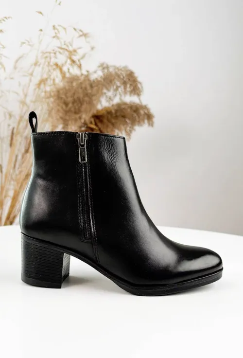 Botine dama negre din piele cu toc si fermoare laterale picture - 10