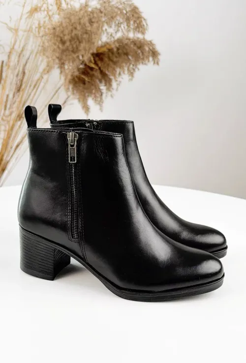 Botine dama negre din piele cu toc si fermoare laterale picture - 9